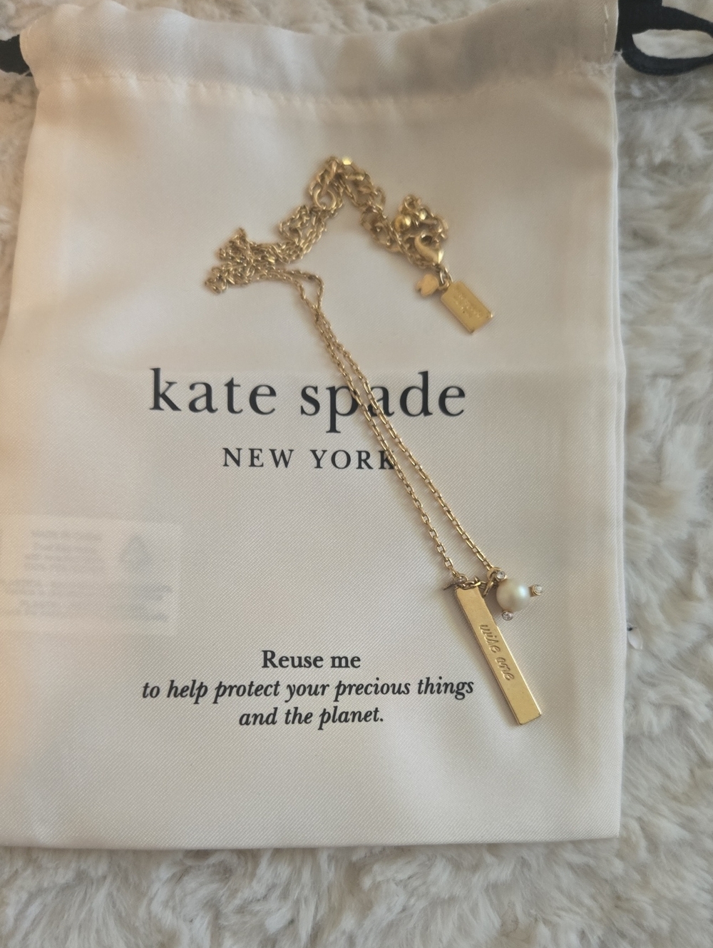 kate spade gold bar pendant necklace with pearl charm